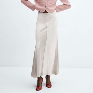Mango MNG Satin High Waist Long Maxi Skirt Champagne US 4 EURO 36 New
